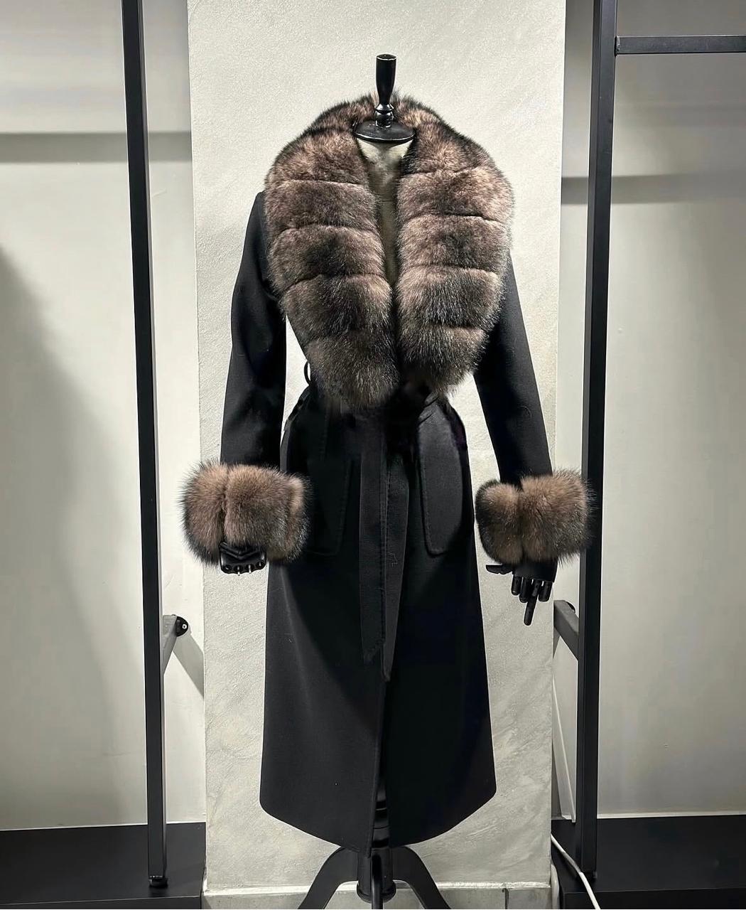 Black cashmire fox coat