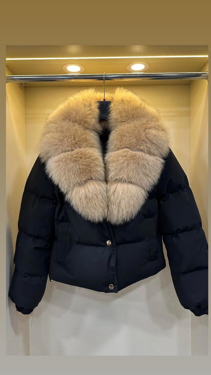 Camel puffer with fox