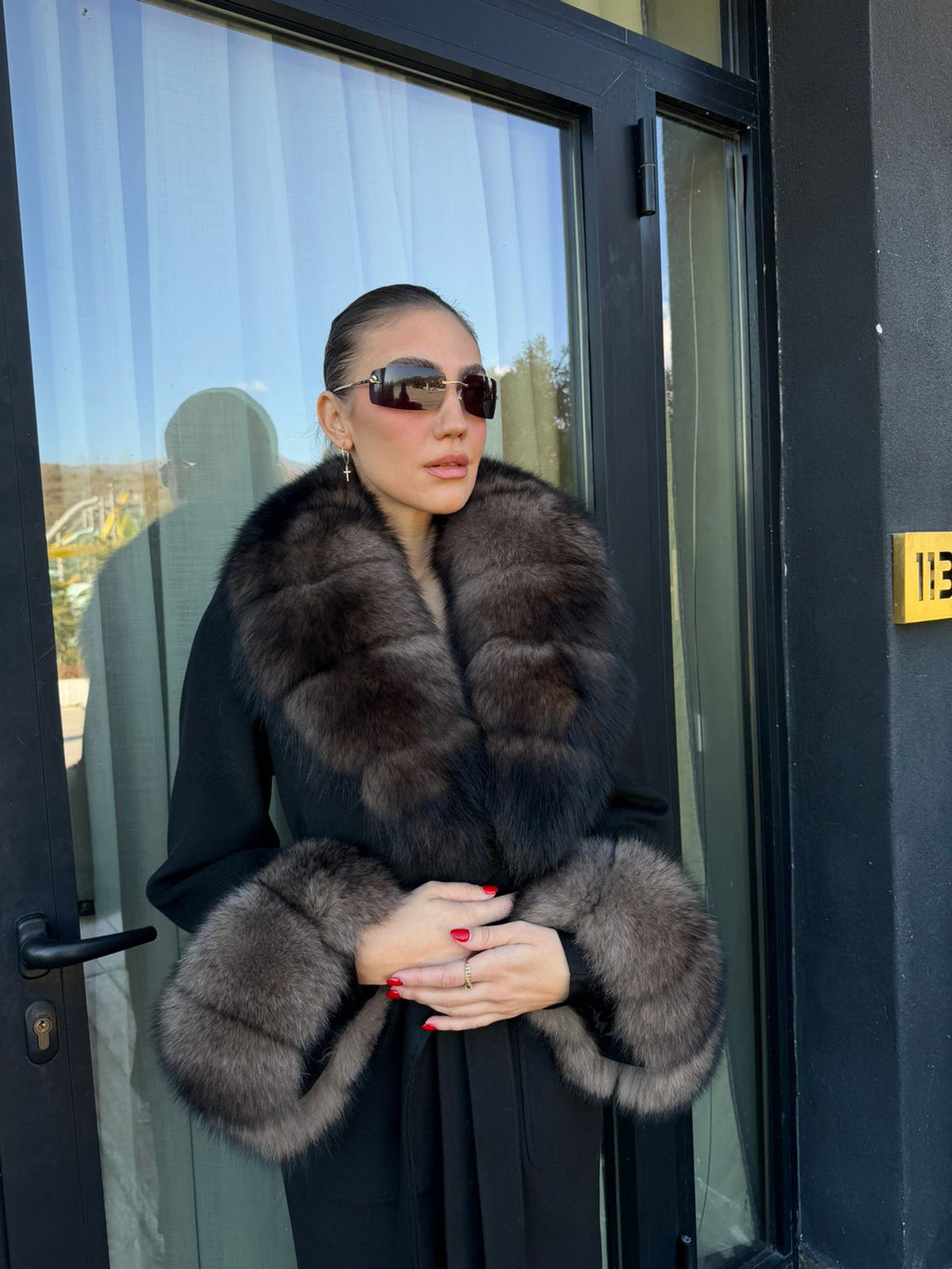 Black cashmire fox coat