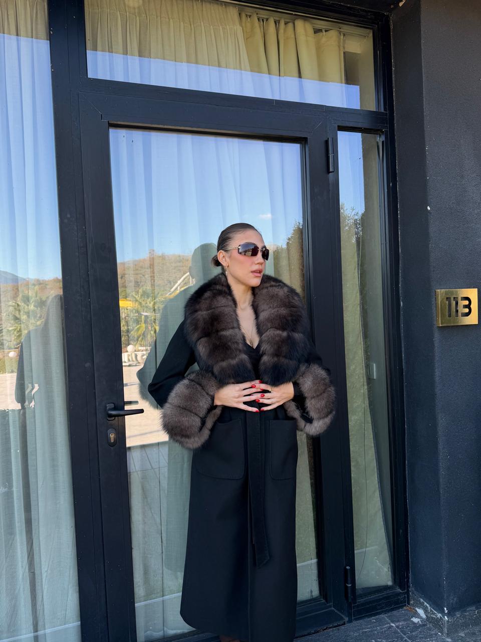 Black cashmire fox coat