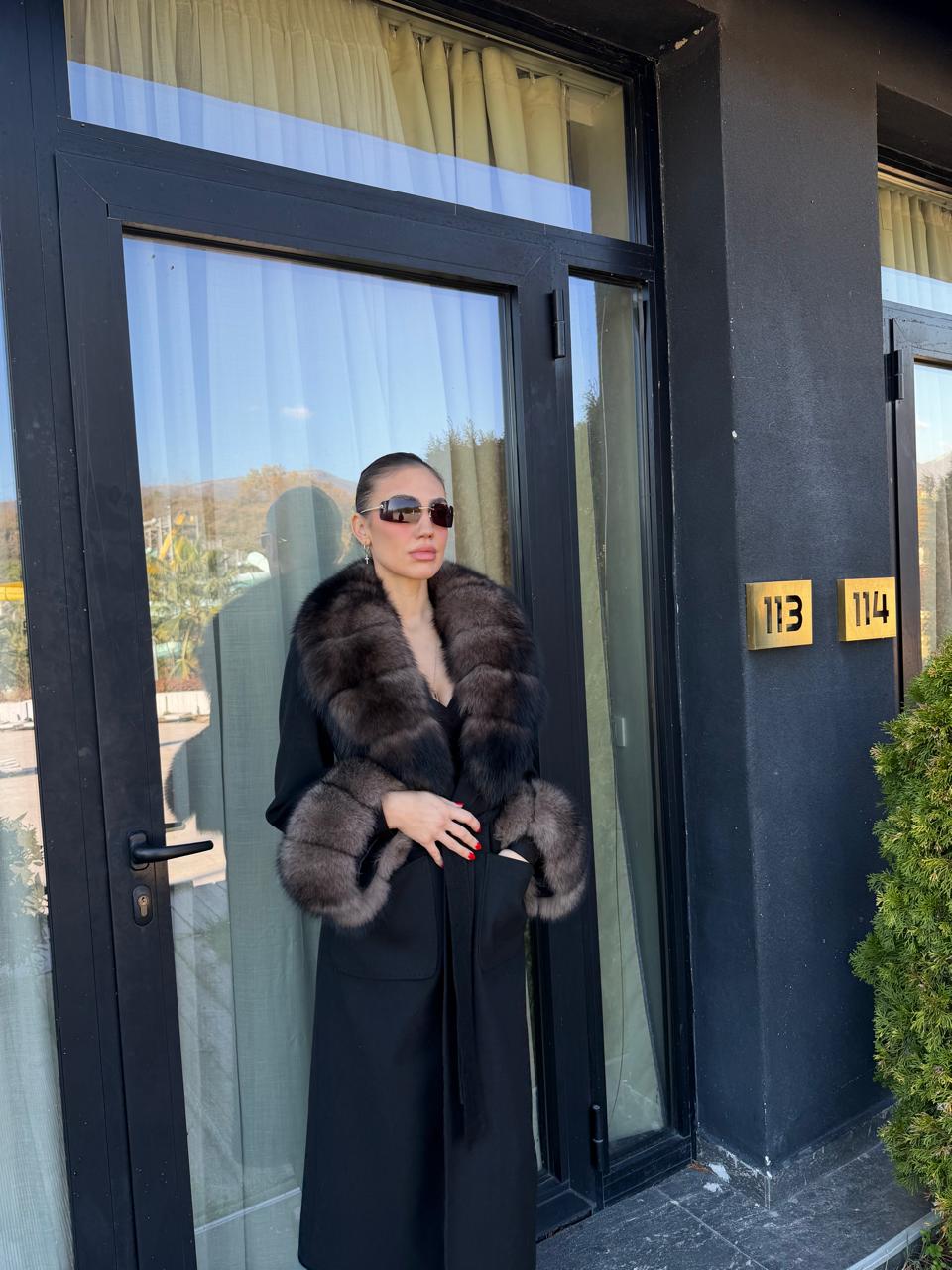 Black cashmire fox coat